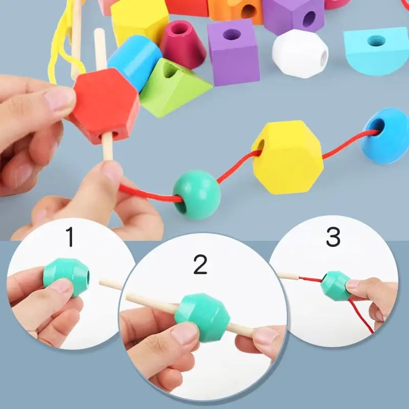 Fidtoy Montessori Jeu d'association de formes en bois, jouet de séquençage et d'enfilage pour les tout-petits