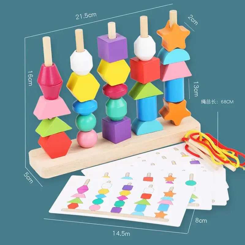 Fidtoy Montessori Jeu d'association de formes en bois, jouet de séquençage et d'enfilage pour les tout-petits
