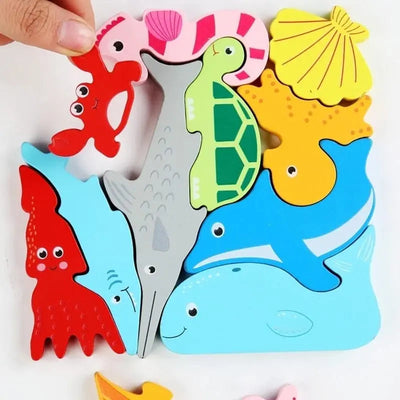 Fidtoy Tangram Animales Marinos – Rompecabezas 3D Montessori de Madera para Niños