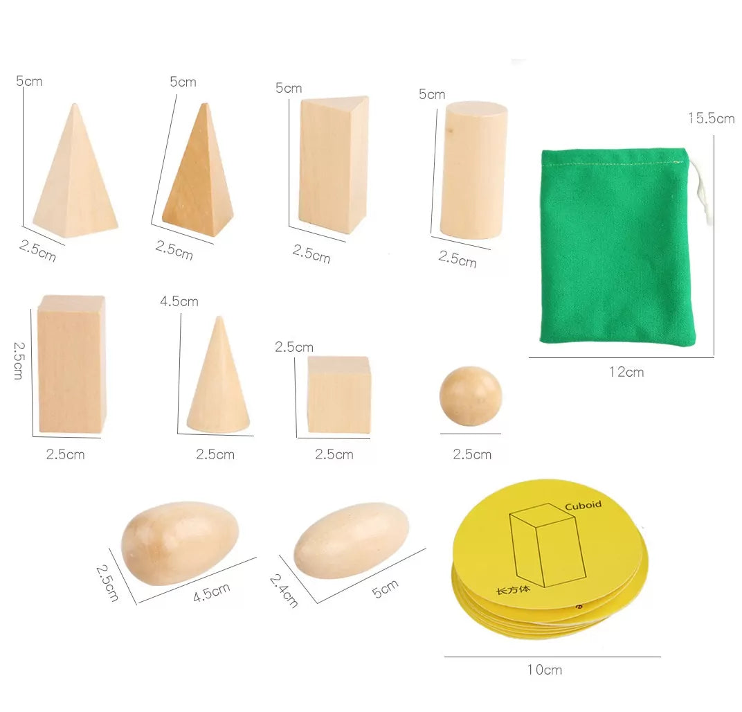Veinte formas geométricas sólidas con 10 tarjetas