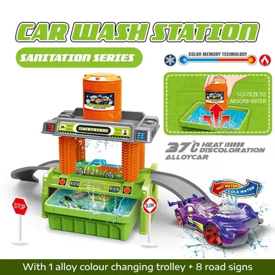 Fidtoy Car Wash Play Set with Color Changing Alloy Car