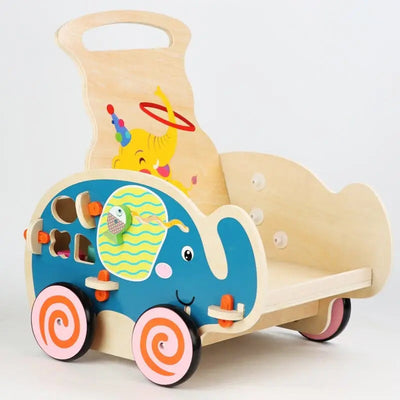 Fidtoy Pousseur Andador – Carrito de madera de elefante para que los bebés den sus primeros pasos