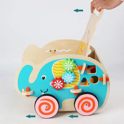 Fidtoy Pousseur Andador – Carrito de madera de elefante para que los bebés den sus primeros pasos