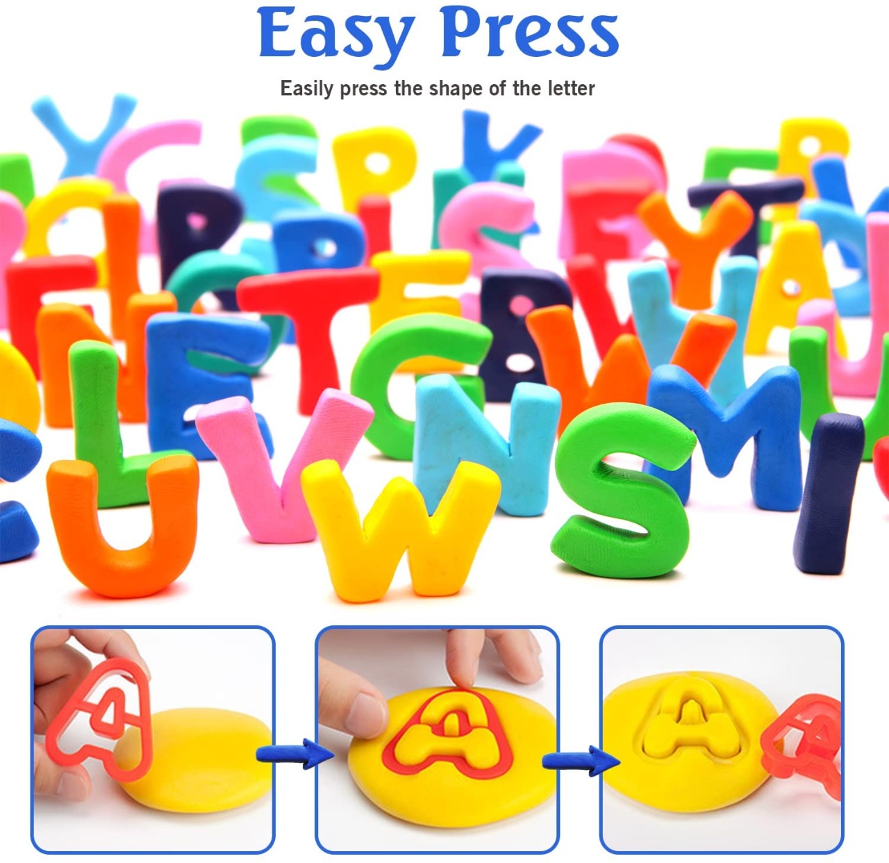 Fidtoy Alphabet Learning Soft Dough Kit for Kids, Reusable Letter Molds Play Dough Set, Preschool ABC Learning Toy for Ages 3+