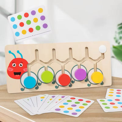 Puzzle en bois à trier les couleurs Chenille – Activité Montessori de tri des couleurs avec cartes de contrôle