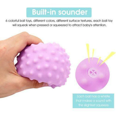 Balles sensorielles douces Fidtoy – Lot de 6 jouets de bain à presser pour bébés