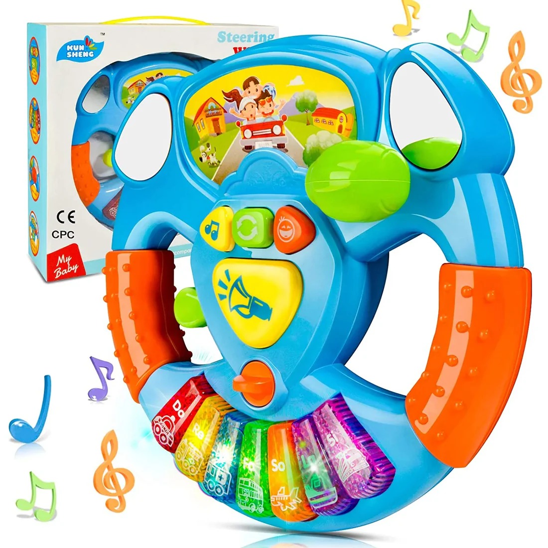 Fidtoy My Baby Steering Wheel Toy Plastic Musical Driving Wheel with Lights Sounds Songs Horn Gear Lever for Babies 6M+
