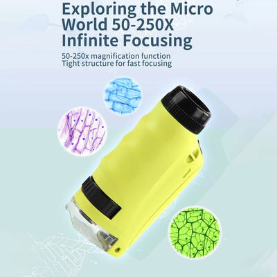Fidtoy STEAM Portable Microscope Optics Experiment Kit for Kids, 250X Handheld Pocket Microscope with LED Light, Phone Connection and Manual Zoom