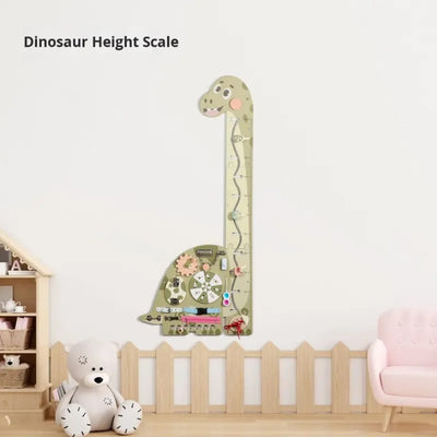 Dinosaur Height Growth Chart with Montessori Sensory Wall Activities – Life Skills Learning Panel