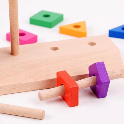 Fidtoy Wooden Shape Blocks Matching Game with Pattern Cards for Kids, 35-Piece Color and Shape Recognition Educational Toy with 16 Cards, Fine Motor and Spatial Awareness Game Age 3+