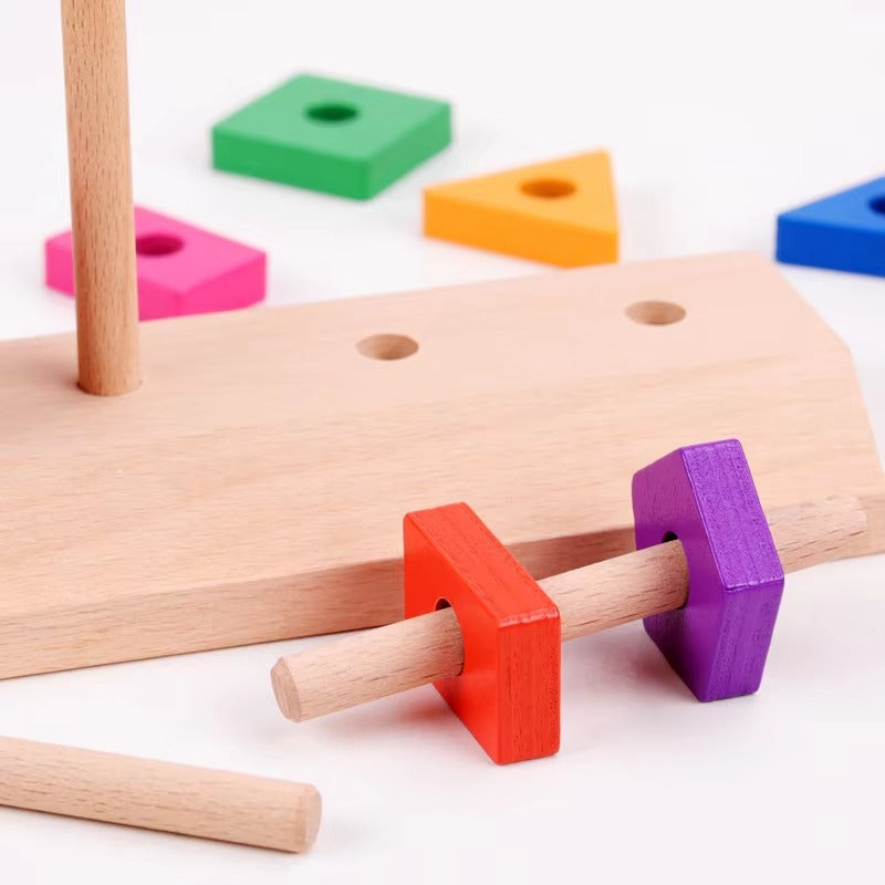 Fidtoy Wooden Shape Blocks Matching Game with Pattern Cards for Kids, 35-Piece Color and Shape Recognition Educational Toy with 16 Cards, Fine Motor and Spatial Awareness Game Age 3+