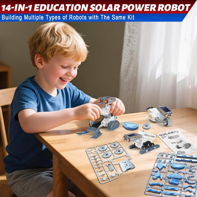 Fidtoy Solar Power Robotics Kit 14 Models in 1, 191-Piece Plastic STEM Robot Building Toy with Solar and AAA Battery Play, Engineering Learning Kit for Kids