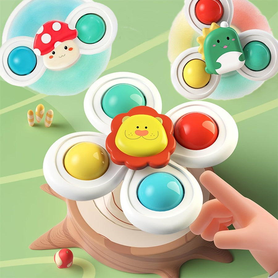 Fidtoy Suction Cup Spinner Sensory Toy 3 Pieces for Kids Ages 2-6, Montessori Spinning Fidget Toys with Strong Suction Cups, Bath and Tabletop Fine Motor Toys for Hand Eye Coordination