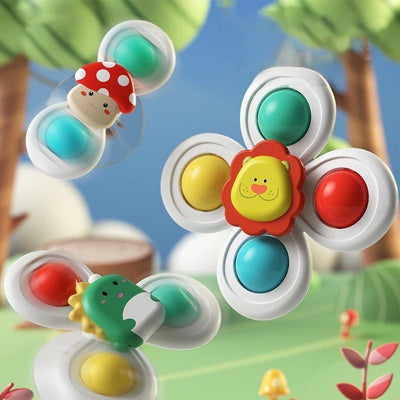 Fidtoy Suction Cup Spinner Sensory Toy 3 Pieces for Kids Ages 2-6, Montessori Spinning Fidget Toys with Strong Suction Cups, Bath and Tabletop Fine Motor Toys for Hand Eye Coordination