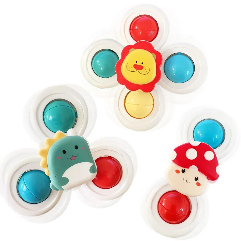 Fidtoy Suction Cup Spinner Sensory Toy 3 Pieces for Kids Ages 2-6, Montessori Spinning Fidget Toys with Strong Suction Cups, Bath and Tabletop Fine Motor Toys for Hand Eye Coordination