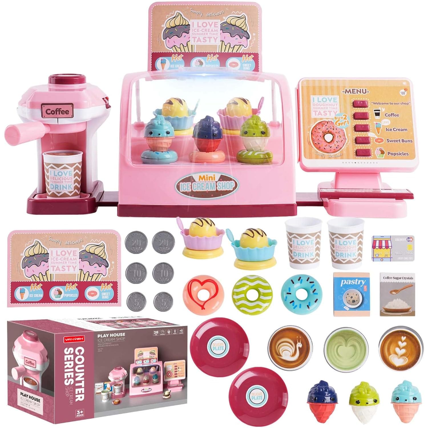 Fidtoy Counter Pretend Play Series Burger Shop for Kids, 25-Piece Pretend Kitchen Role Play Set, Educational Burger Shop Toy for Ages 3+