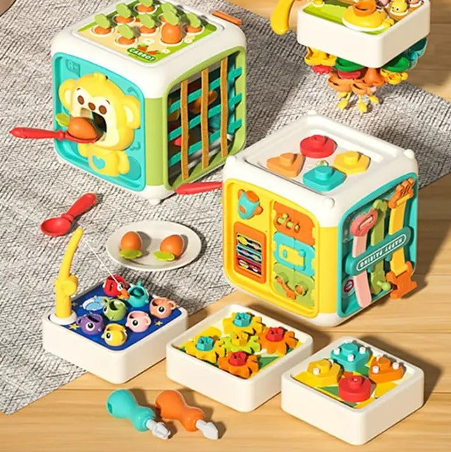 Fidtoy Montessori Busy Activity Cube for Toddlers 3+ – Six-Sided Sensory Learning Cube with Switches, Locks, Buttons, Gears & Fine Motor Skills Activities