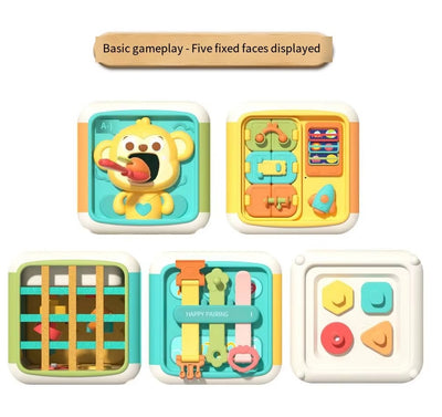 Fidtoy Montessori Busy Activity Cube for Toddlers 3+ – Six-Sided Sensory Learning Cube with Switches, Locks, Buttons, Gears & Fine Motor Skills Activities