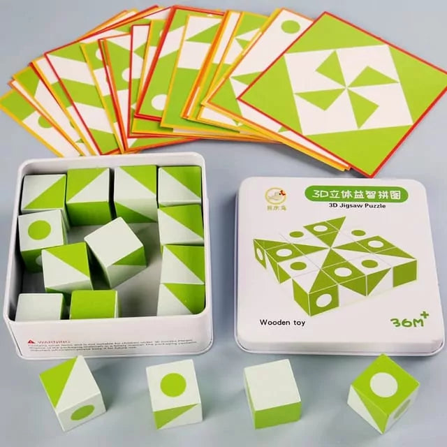 Bloques de patrones de geometría Montessori 3D de madera