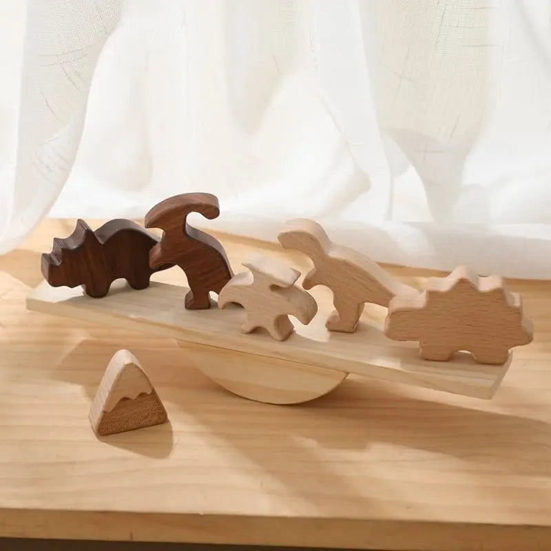 Fidtoy Wooden Animal and Dinosaur Balance Set – Montessori Learning Toy for Kids