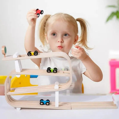 Rampe de voiture en bois Fidtoy pour tout-petits – Jouet de course Montessori pour jeu créatif en intérieur