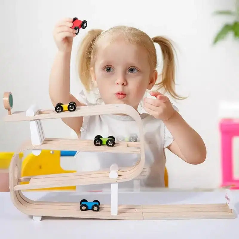 Rampe de voiture en bois Fidtoy pour tout-petits – Jouet de course Montessori pour jeu créatif en intérieur