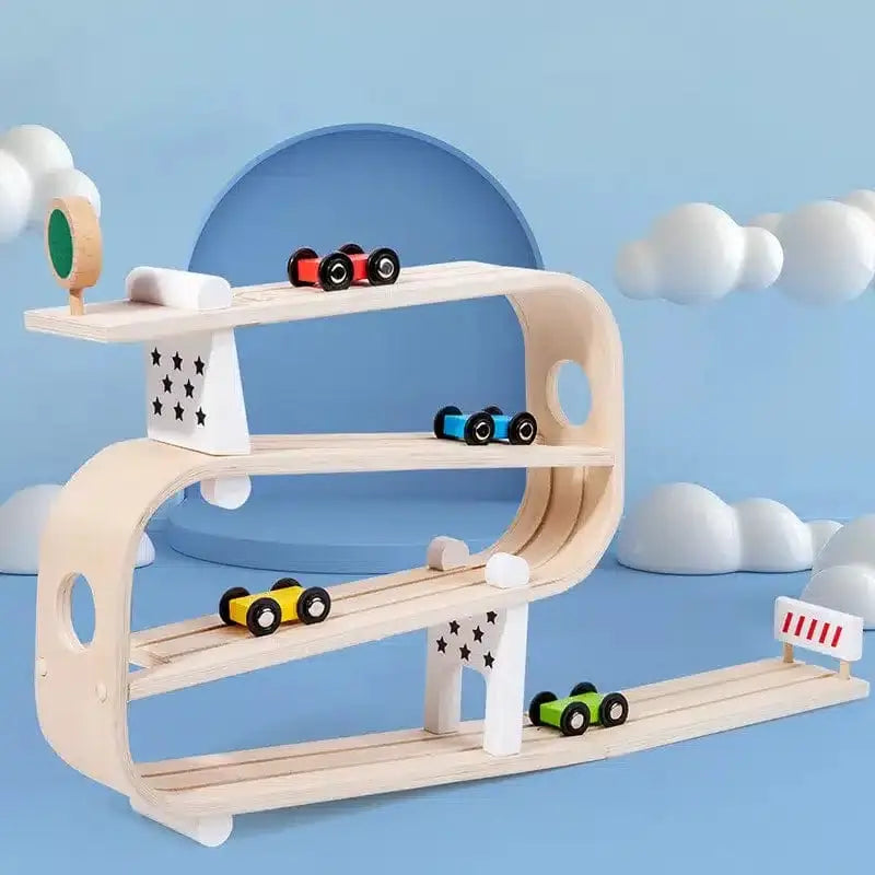 Rampe de voiture en bois Fidtoy pour tout-petits – Jouet de course Montessori pour jeu créatif en intérieur
