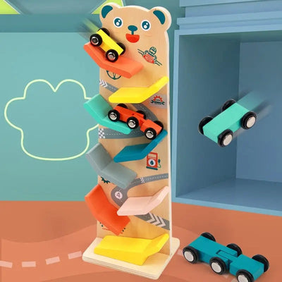 Fidtoy Rampe de voiture en bois pour tout-petits – Jouet de course Montessori pour le jeu créatif en intérieur