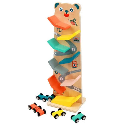 Fidtoy Rampe de voiture en bois pour tout-petits – Jouet de course Montessori pour le jeu créatif en intérieur