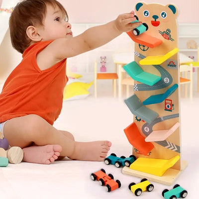 Fidtoy Rampe de voiture en bois pour tout-petits – Jouet de course Montessori pour le jeu créatif en intérieur