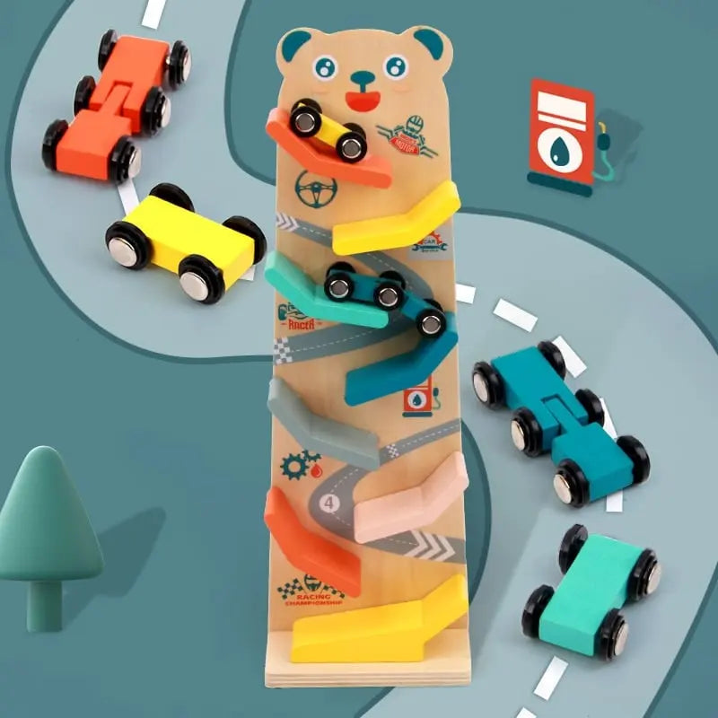 Fidtoy Rampe de voiture en bois pour tout-petits – Jouet de course Montessori pour le jeu créatif en intérieur