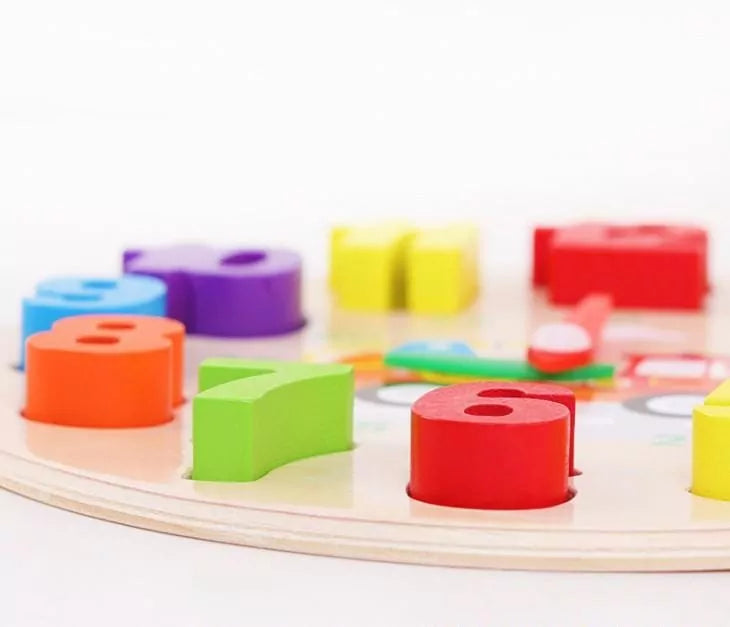 Fidtoy Wooden Clock Learning Toy for Preschoolers | Montessori Shape Sorting Clock, Number Blocks, Color Matching, Time Learning & Fine Motor Toy Age 2+