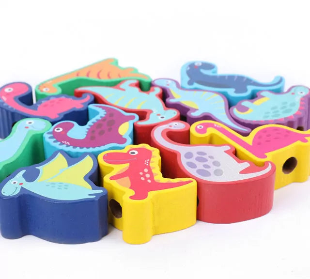Juego de equilibrio y cordones de dinosaurios de madera - 12 piezas