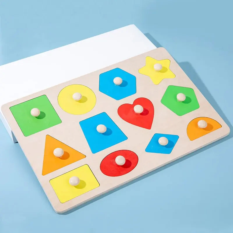 Fidtoy Geometric Shapes Learning Puzzle – Montessori Wooden Educational Toy for Toddlers