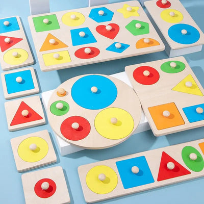 Fidtoy Geometric Shapes Learning Puzzle – Montessori Wooden Educational Toy for Toddlers