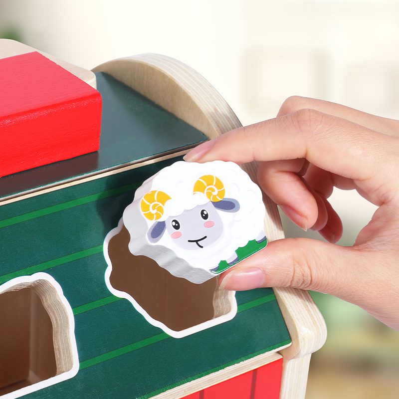 Wooden Barn Shape Sorter - Farm Animal Puzzle and Fine Motor Activity