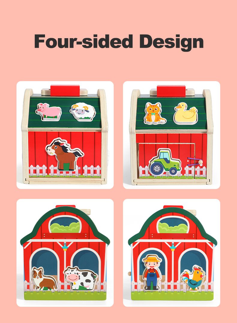 Wooden Barn Shape Sorter - Farm Animal Puzzle and Fine Motor Activity