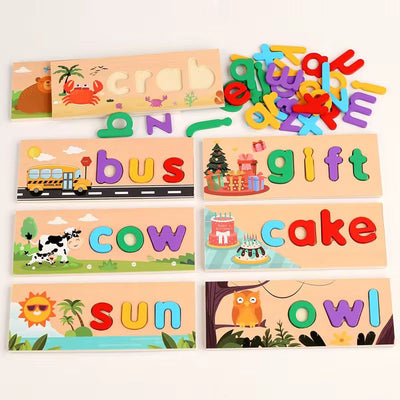 Rompecabezas de Ortografía de Madera con Letras Minúsculas - Juego de Fonética y Asociación de Palabras para Preescolares