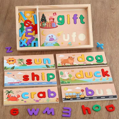 Rompecabezas de Ortografía de Madera con Letras Minúsculas - Juego de Fonética y Asociación de Palabras para Preescolares