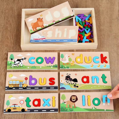 Rompecabezas de Ortografía de Madera con Letras Minúsculas - Juego de Fonética y Asociación de Palabras para Preescolares