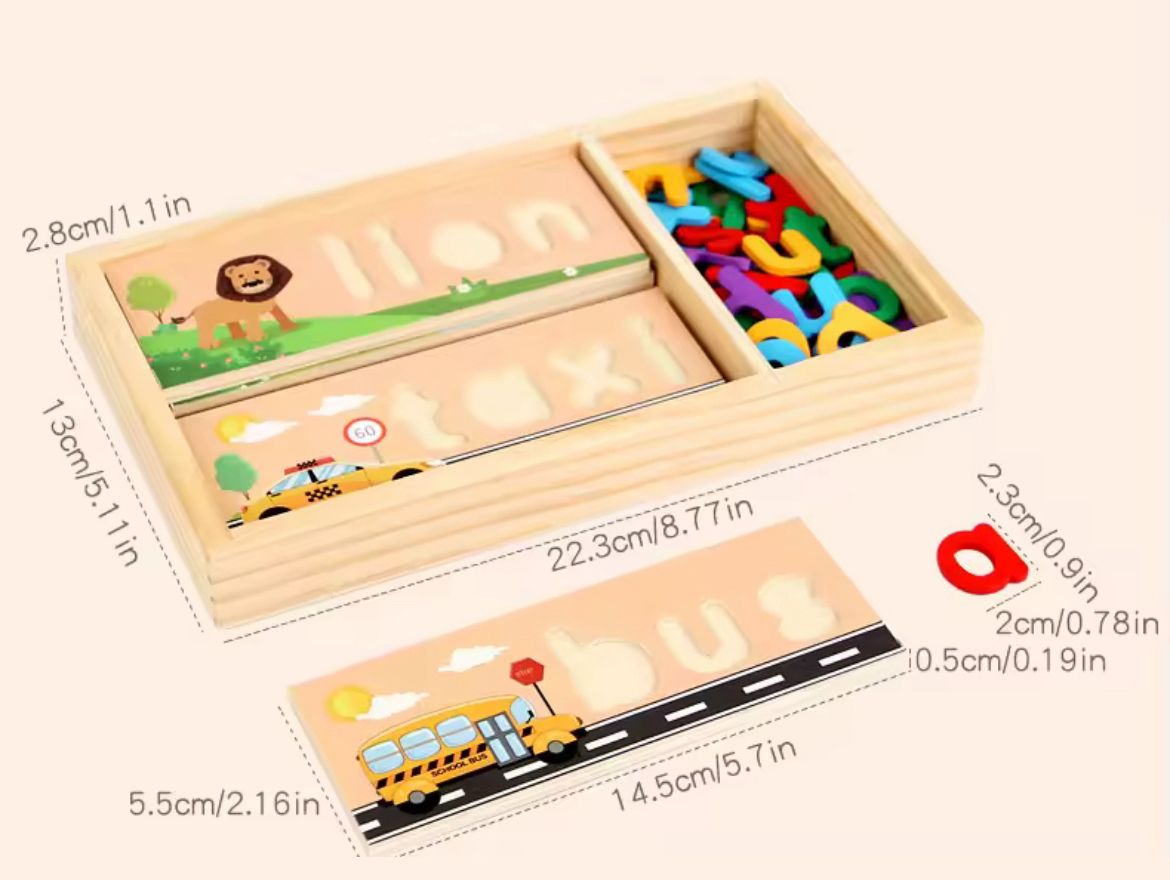 Rompecabezas de Ortografía de Madera con Letras Minúsculas - Juego de Fonética y Asociación de Palabras para Preescolares
