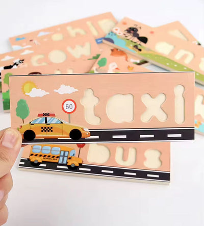 Rompecabezas de Ortografía de Madera con Letras Minúsculas - Juego de Fonética y Asociación de Palabras para Preescolares