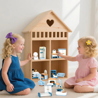 Wooden Dollhouse Furniture Set - 36 Pieces