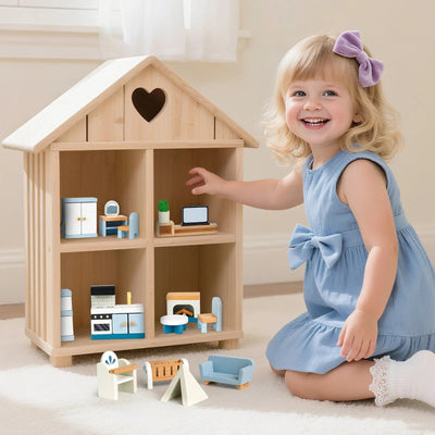 Wooden Dollhouse Furniture Set - 36 Pieces