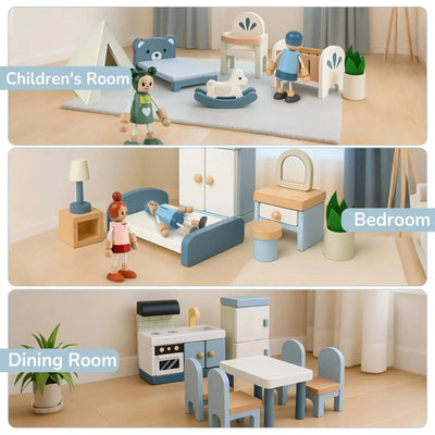Wooden Dollhouse Furniture Set - 36 Pieces