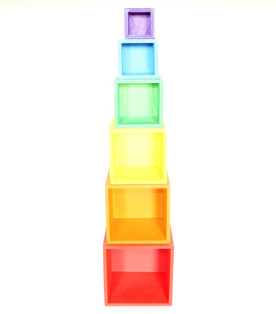 Fidtoy Cajas Apilables de Arcoíris, Juguete de Madera Encajable para Niños de 3+ años