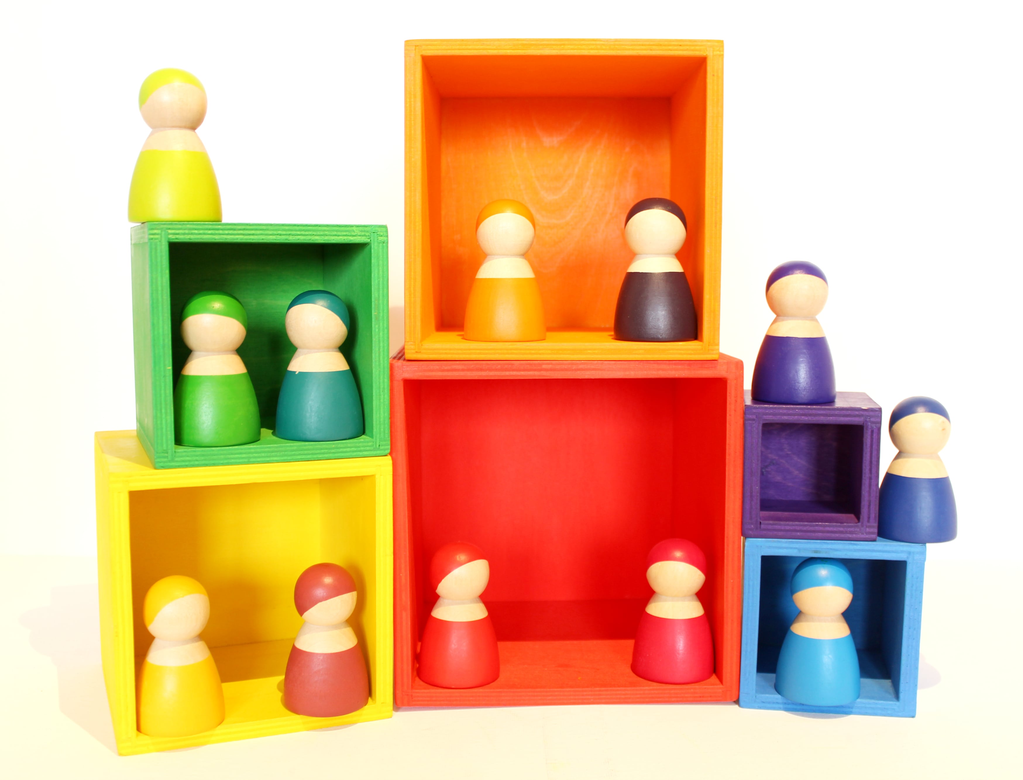 Fidtoy Cajas Apilables de Arcoíris, Juguete de Madera Encajable para Niños de 3+ años