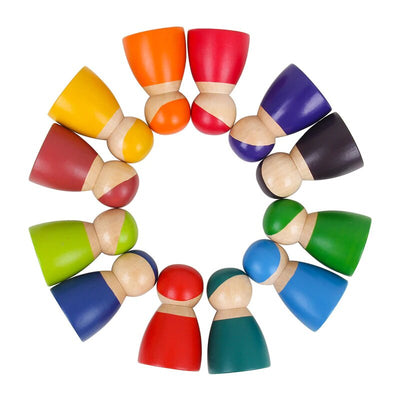 Fidtoy Amis en Bois Arc-en-ciel, Set de Poupées en Bois pour Enfants 3 ans et plus