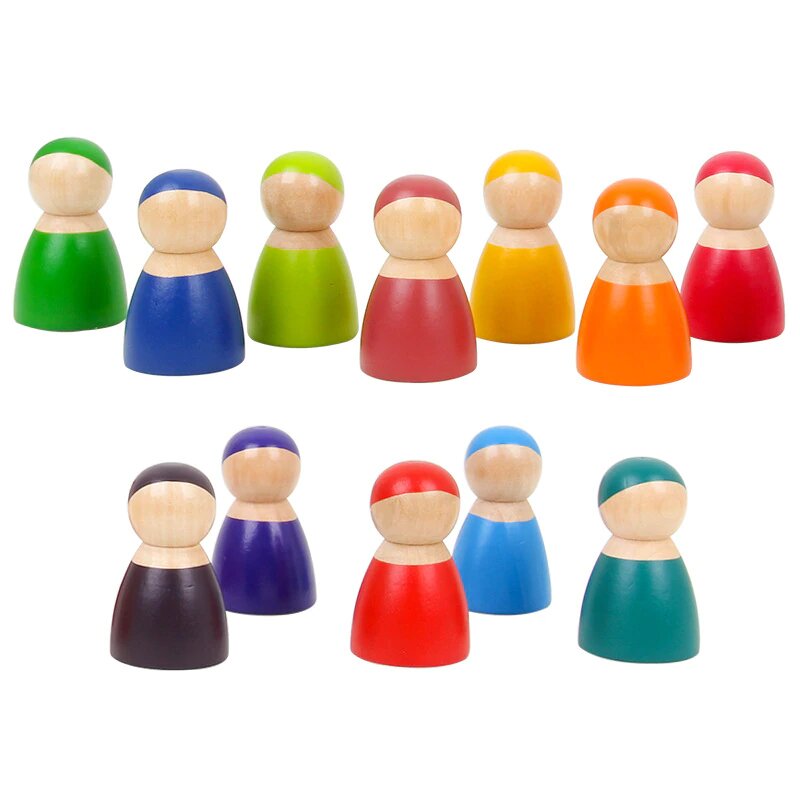 Fidtoy Amis en Bois Arc-en-ciel, Set de Poupées en Bois pour Enfants 3 ans et plus