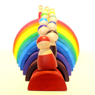 Fidtoy Amis en Bois Arc-en-ciel, Set de Poupées en Bois pour Enfants 3 ans et plus